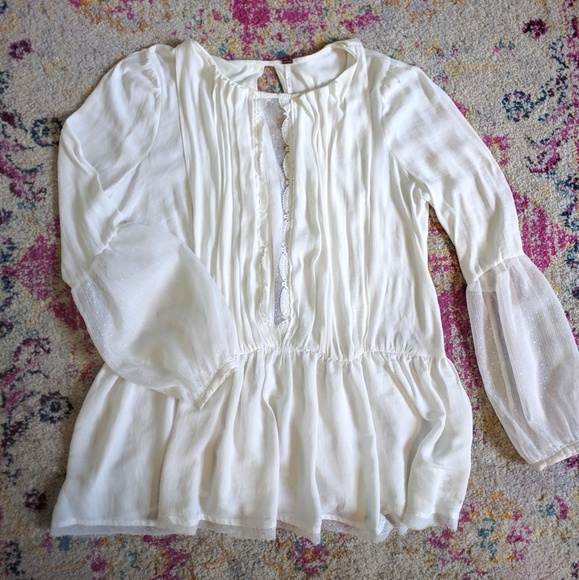 Free People Boho Slit Back Bell Sleeve Peplum Top - Picture 5 of 8